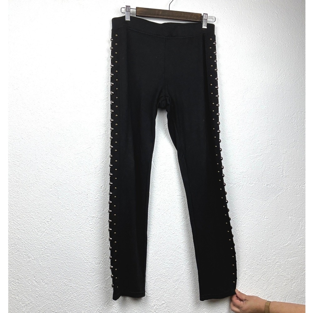 Cristina Black Studded Leggings - M - Side Stud Detail Edgy Punk Biker Glam